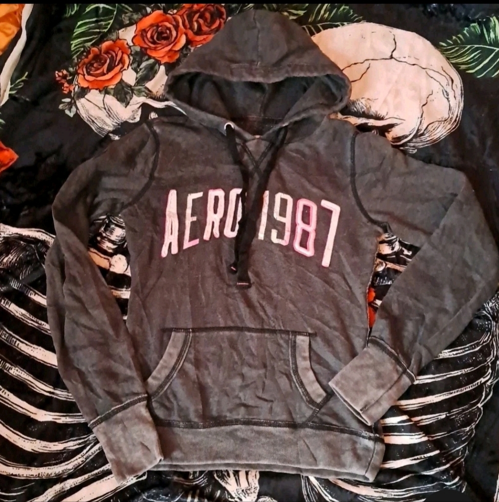 American Eagle Outfitters Gray Hoodie with Pink Lettering